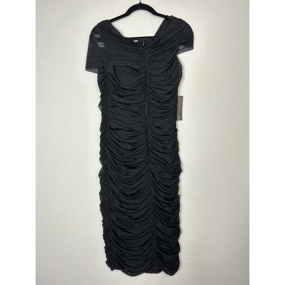 Tadashi Collection Womens Black Rouched Bodycon Dress Size L Mesh - Picture 9 of 12